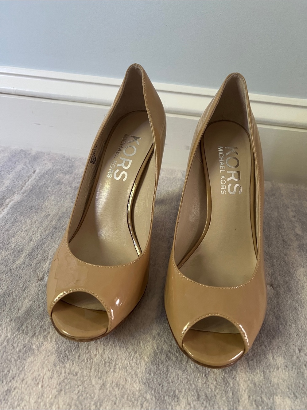 Michael Kors Beige Patent Peep-Toe Pumps